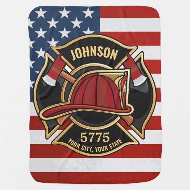 Firefighter Fire Rescue Department USA Flag Custom Baby Blanket (Front)