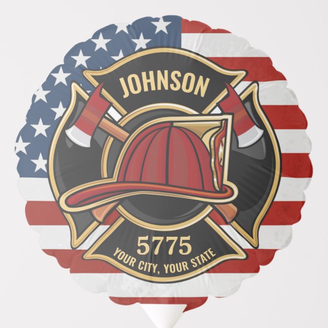 Firefighter Fire Rescue Department USA Flag Custom Balloon (Front)
