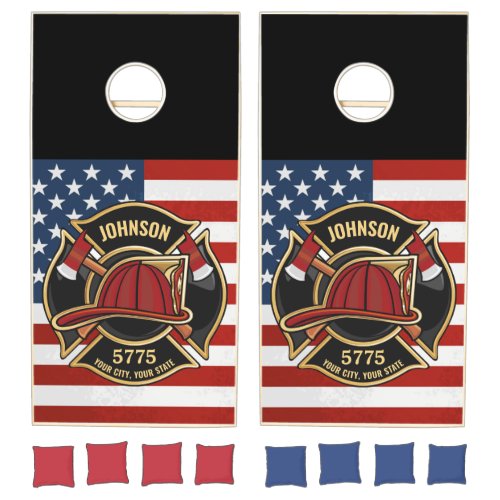 Firefighter Fire Rescue Department USA Flag Custom Cornhole Set