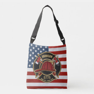 Firefighter Fire Rescue Department USA Flag Custom Crossbody Bag