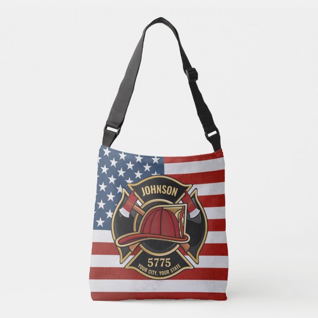 Firefighter Fire Rescue Department USA Flag Custom Crossbody Bag (Front)