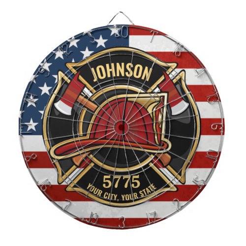 Firefighter Fire Rescue Department USA Flag Custom Dart Board