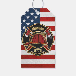 Firefighter Fire Rescue Department USA Flag Custom Gift Tags