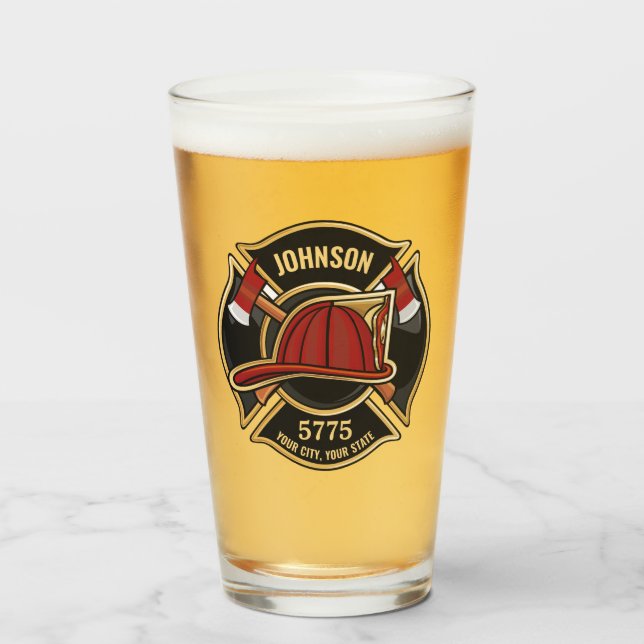 Firefighter Fire Rescue Department USA Flag Custom Glass (Front Filled)