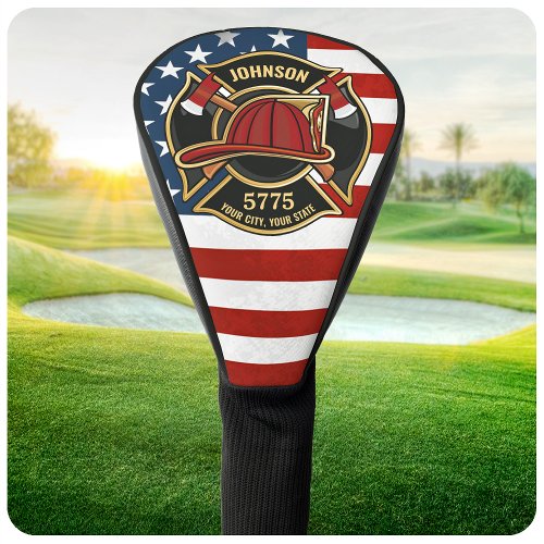 Firefighter Fire Rescue Department USA Flag Custom Golf Head Cover