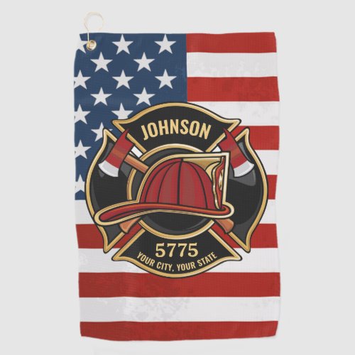 Firefighter Fire Rescue Department USA Flag Custom Golf Towel