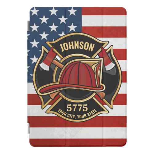 Firefighter Fire Rescue Department USA Flag Custom iPad Pro Cover
