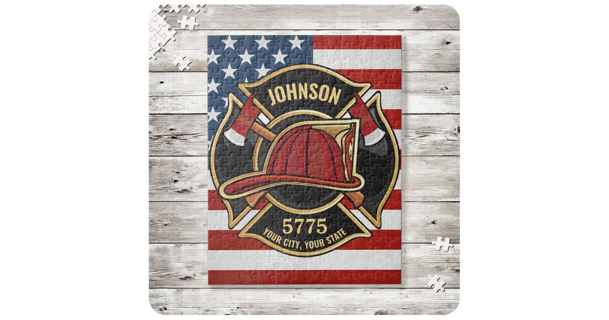 Firefighter Fire Rescue Department USA Flag Custom Jigsaw Puzzle | Zazzle