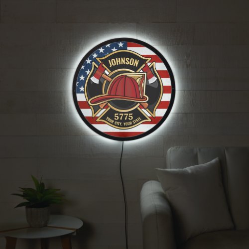 Firefighter Fire Rescue Department USA Flag Custom LED Sign