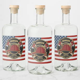 Firefighter Fire Rescue Department USA Flag Custom Liquor Bottle Label