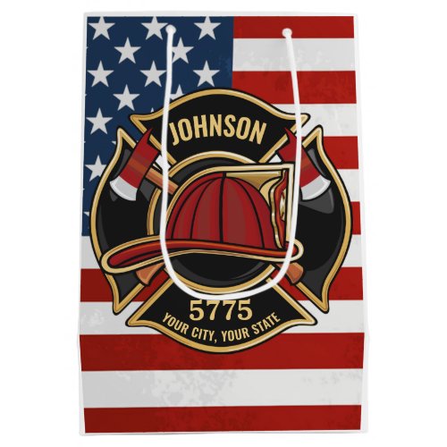 Firefighter Fire Rescue Department USA Flag Custom Medium Gift Bag