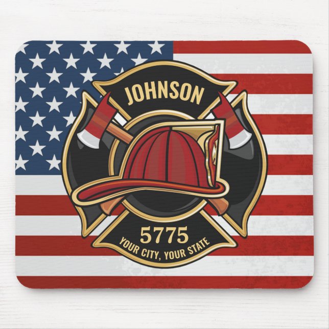 Firefighter Fire Rescue Department USA Flag Custom Mouse Pad (Front)