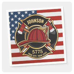 Firefighter Fire Rescue Department USA Flag Custom Napkins