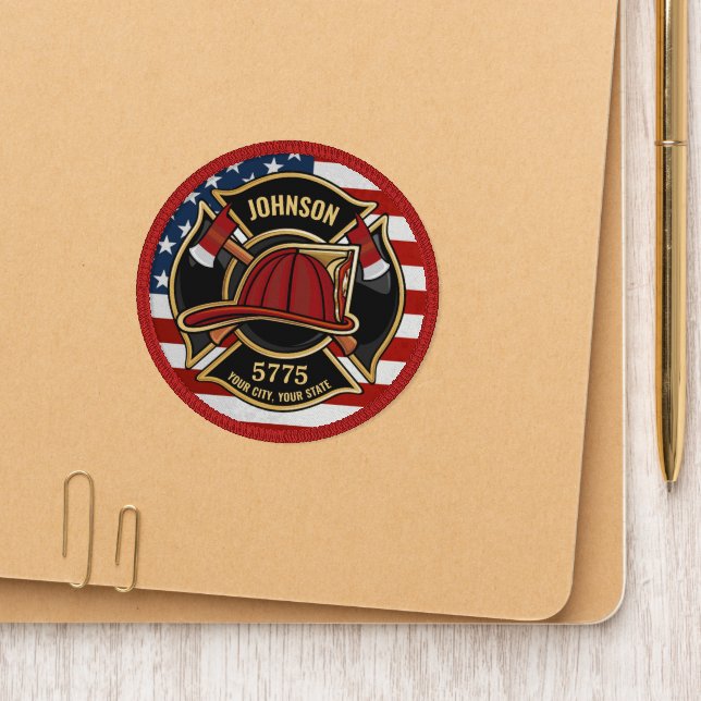 Firefighter Fire Rescue Department USA Flag Custom Patch (On Folder)