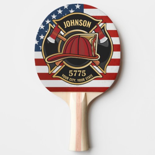 Firefighter Fire Rescue Department USA Flag Custom Ping Pong Paddle