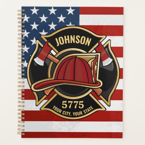 Firefighter Fire Rescue Department USA Flag Custom Planner