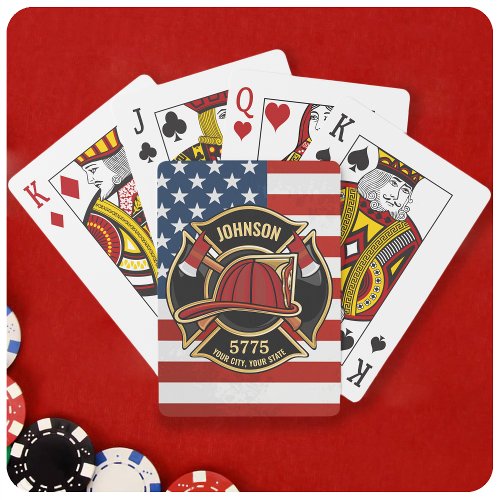 Firefighter Fire Rescue Department USA Flag Custom Playing Cards