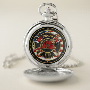 Firefighter Fire Rescue Department USA Flag Custom Pocket Watch