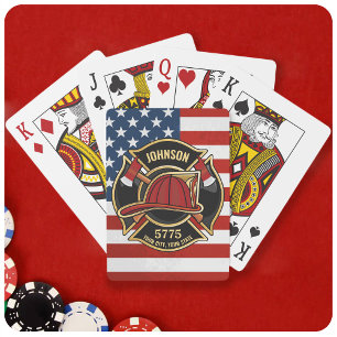 Firefighter Fire Rescue Department USA Flag Custom Poker Cards