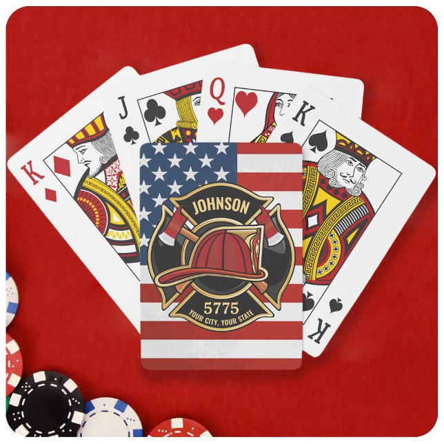 Firefighter Fire Rescue Department USA Flag Custom Poker Cards (Creator Uploaded)