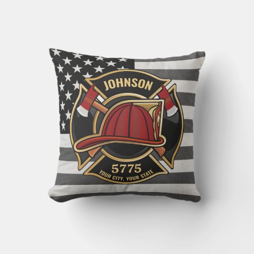 Firefighter Fire Rescue Department USA Flag Custom Throw Pillow