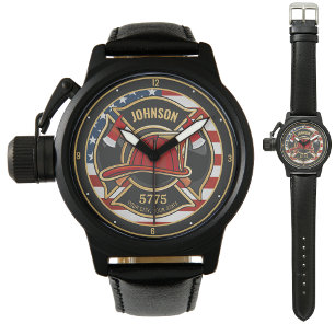 Firefighter Fire Rescue Department USA Flag Custom Watch