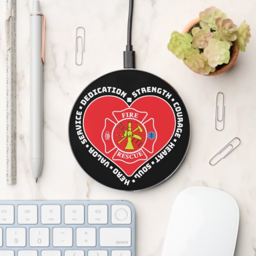 Firefighter Fire Rescue Hero Heart Wireless Charger