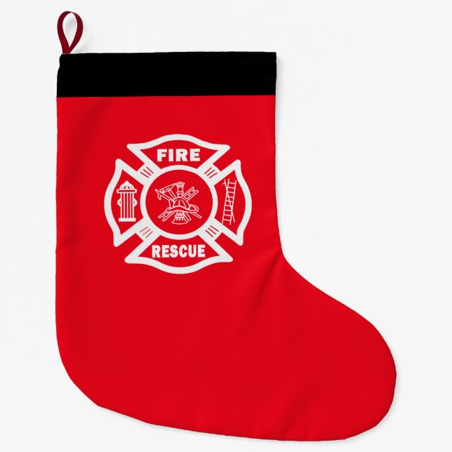 Firefighter Fire Rescue Large Christmas Stocking (Front)