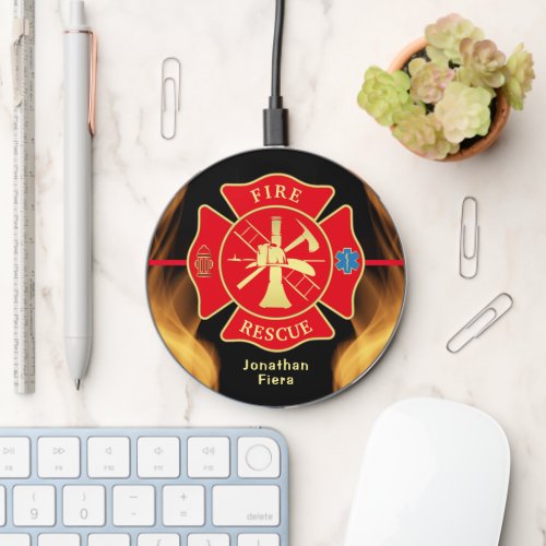 Firefighter Fire Rescue Personalized Wireless Charger