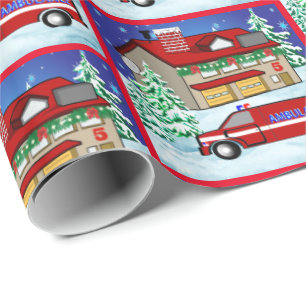 Firefighter Fire Station Ambulance EMS Christmas Wrapping Paper
