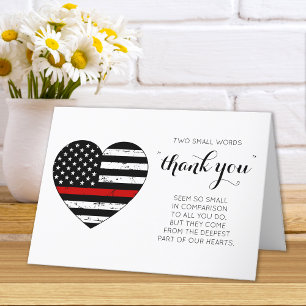 Firefighter Fire Station Thin Red Line Flag Heart Letterpress Thank You Card