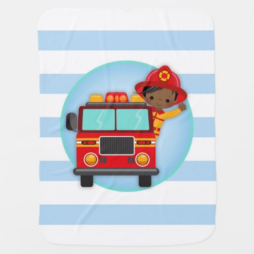 Firefighter Fire Truck African American Boy Baby Blanket