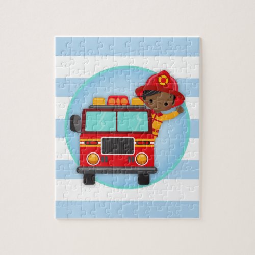 Firefighter Fire Truck African American Boy Jigsaw Puzzle