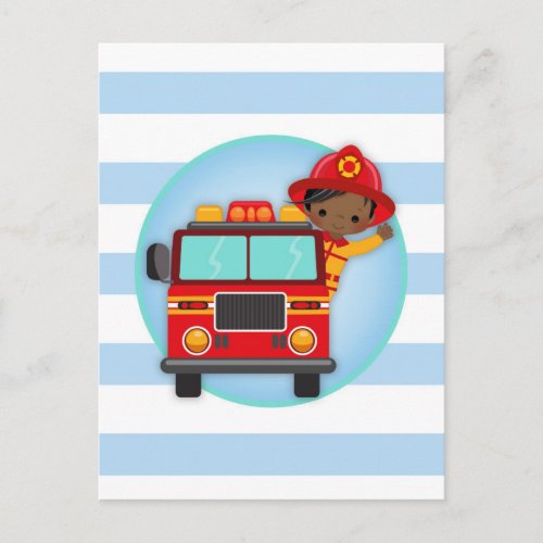 Firefighter Fire Truck African American Boy Postcard