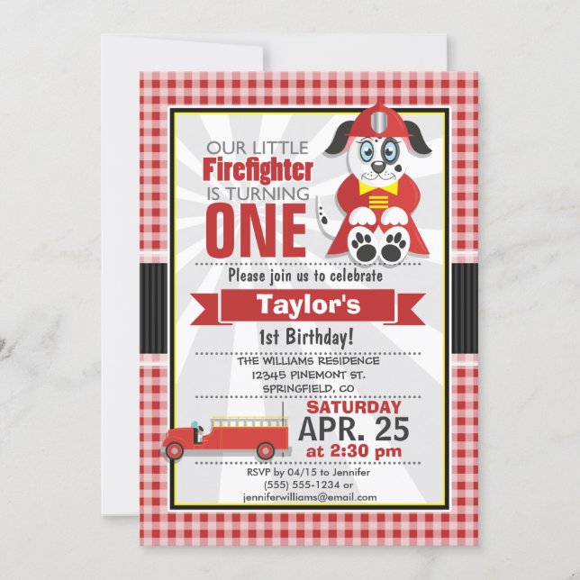Firefighter, Fire Truck Birthday Party Invitation (Front)