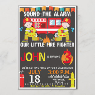 Firefighter Fire Truck Birthday Party Invitation