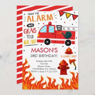 Firefighter Fire Truck Birthday Party Invite