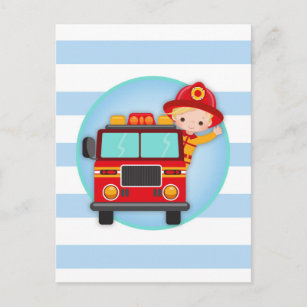 Firefighter Fire Truck Blonde Hair Boy Postcard