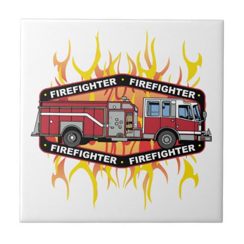 Firefighter Fire Truck Ceramic Tile