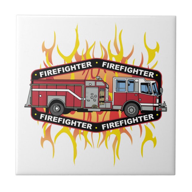 Firefighter Fire Truck Ceramic Tile (Front)