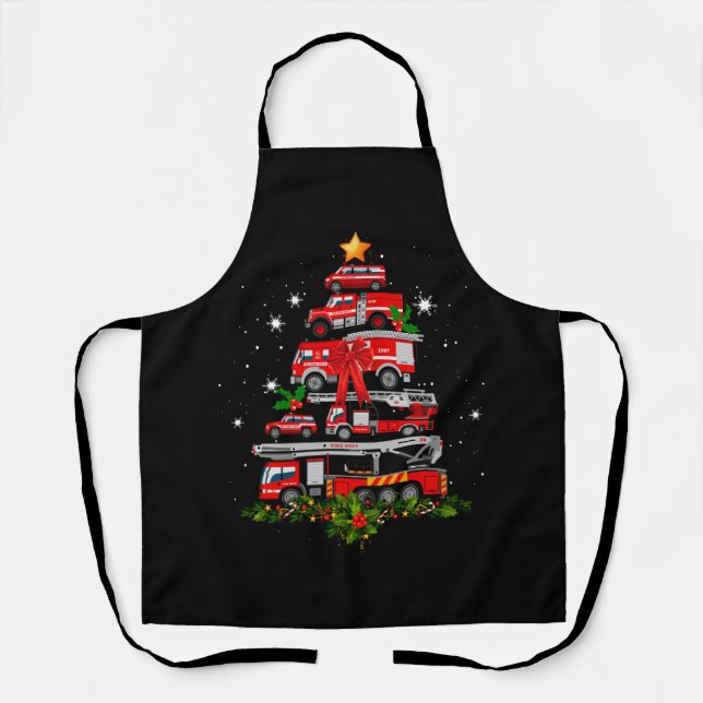 Firefighter Fire Truck Christmas Tree Lights Santa Apron (Front)