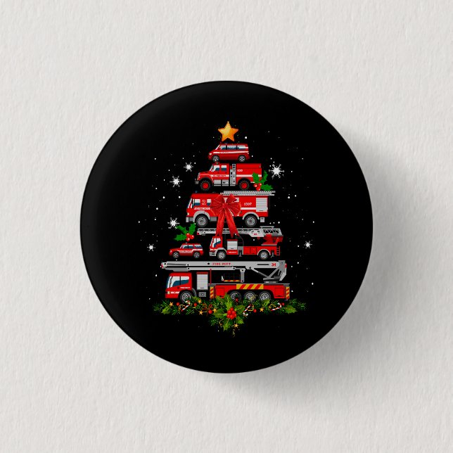 Firefighter Fire Truck Christmas Tree Lights Santa Button (Front)