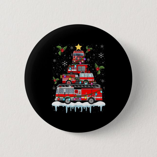 Firefighter Fire Truck Christmas Tree Lights Santa Button (Front)
