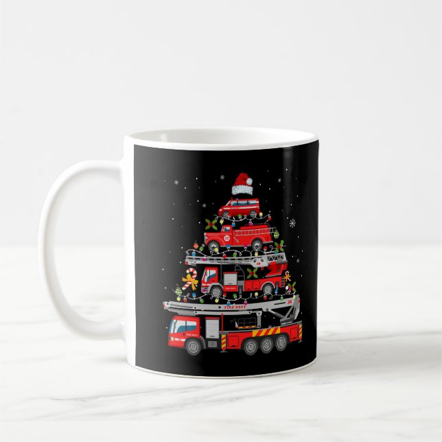 Firefighter Fire Truck Christmas Tree Lights Santa Coffee Mug (Left)