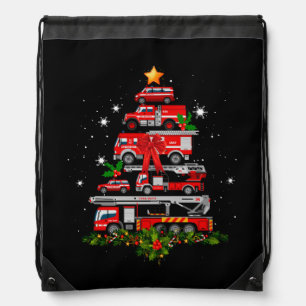 Firefighter Fire Truck Christmas Tree Lights Santa Drawstring Bag