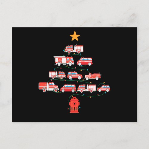 Firefighter Fire Truck Christmas TreePng Announcement Postcard