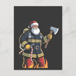 Firefighter Fire Truck Christmas Tree Santa Xmas   Announcement Postcard