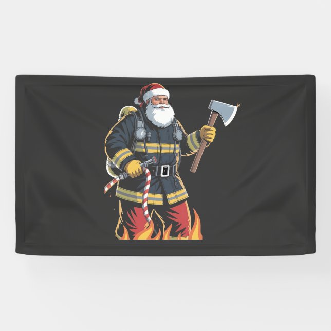 Firefighter Fire Truck Christmas Tree Santa Xmas   Banner (Horizontal)