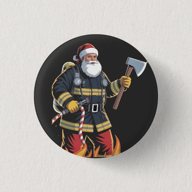 Firefighter Fire Truck Christmas Tree Santa Xmas   Button (Front)