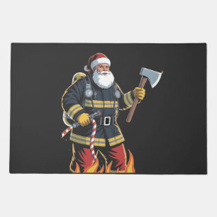 Firefighter Fire Truck Christmas Tree Santa Xmas Doormat
